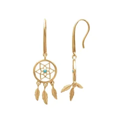 Maison de la Bijouterie Boucle d'oreilles Pendantes femme plaqué or turquoise serti clos - Y530530 | Femme Boucles D'Oreilles