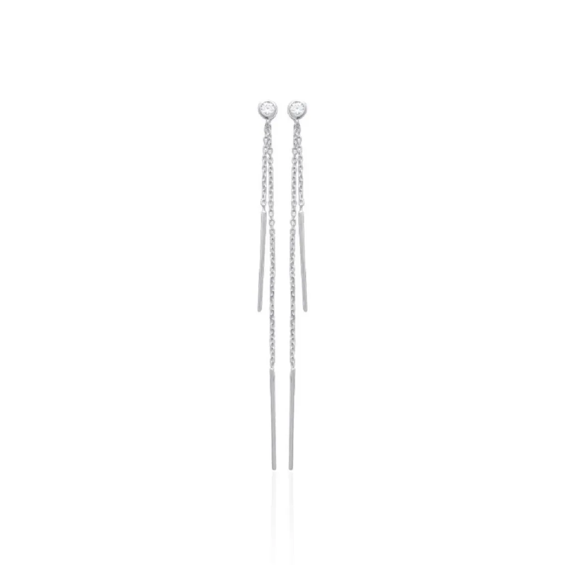 Maison de la Bijouterie Boucle d'oreilles Pendantes femme argent rhodié blanc serti clos - Z53VYZ0 | Femme Boucles D'Oreilles