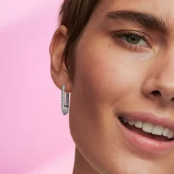 Pandora Boucle d’Oreille Unique Link Pavé Allongé Argent | Femme Boucles D'Oreilles