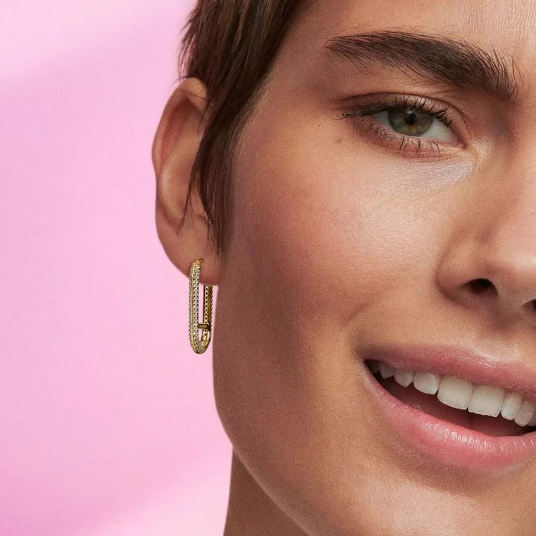 Pandora Boucle d’Oreille Unique Link Pavé Allongé Doré | Femme Boucles D'Oreilles