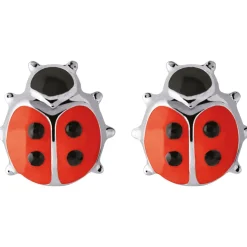 Stella Boucles d'oreilles Coccinelles rouges en argent rhodié & laqué | Femme Boucles D'Oreilles|Boucles D'Oreilles