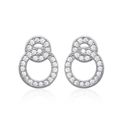 Maison de la Bijouterie Boucles d'oreille femme argent rhodié blanc serti griffe double cercle - Z5ZV4Z0 | Femme Boucles D'Oreilles