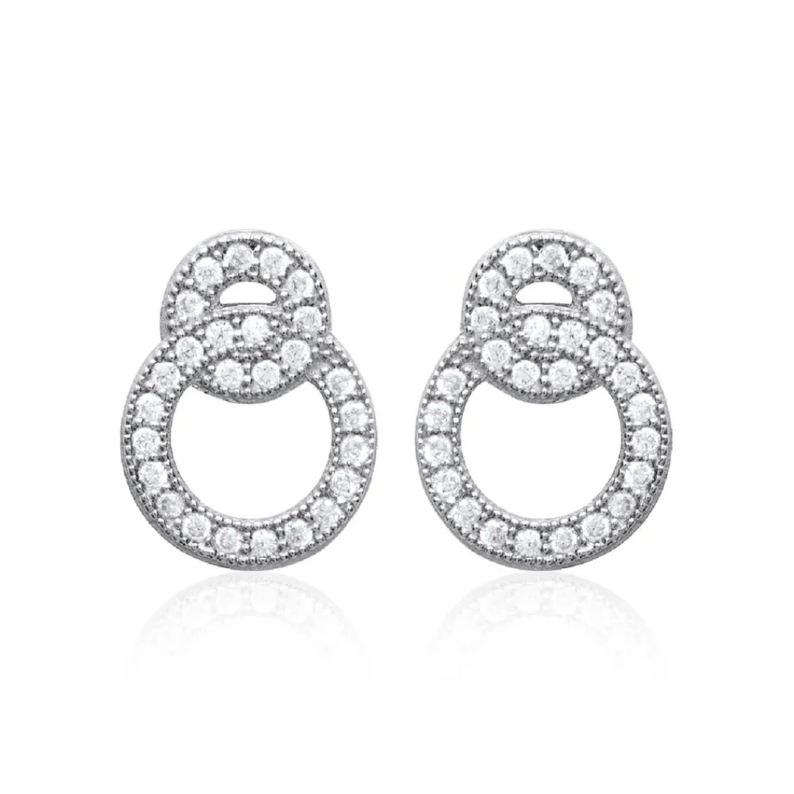 Maison de la Bijouterie Boucles d'oreille femme argent rhodié blanc serti griffe double cercle - Z5ZV4Z0 | Femme Boucles D'Oreilles