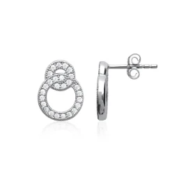 Maison de la Bijouterie Boucles d'oreille femme argent rhodié blanc serti griffe double cercle - Z5ZV4Z0 | Femme Boucles D'Oreilles