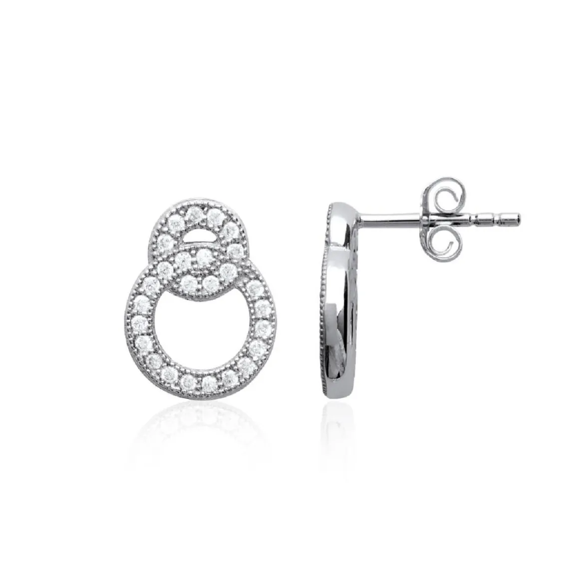Maison de la Bijouterie Boucles d'oreille femme argent rhodié blanc serti griffe double cercle - Z5ZV4Z0 | Femme Boucles D'Oreilles