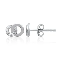 Maison de la Bijouterie Boucles d'oreille femme argent rhodié blanc serti griffe double cercle - Z4UZ5Z0 | Femme Boucles D'Oreilles