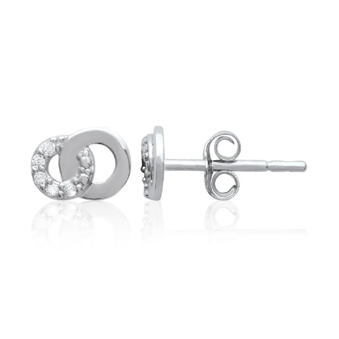 Maison de la Bijouterie Boucles d'oreille femme argent rhodié blanc serti griffe double cercle - Z4UZ5Z0 | Femme Boucles D'Oreilles