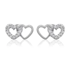 Maison de la Bijouterie Boucles d'oreille femme argent rhodié blanc serti griffe cœur - Z36Y5Z0 | Femme Boucles D'Oreilles