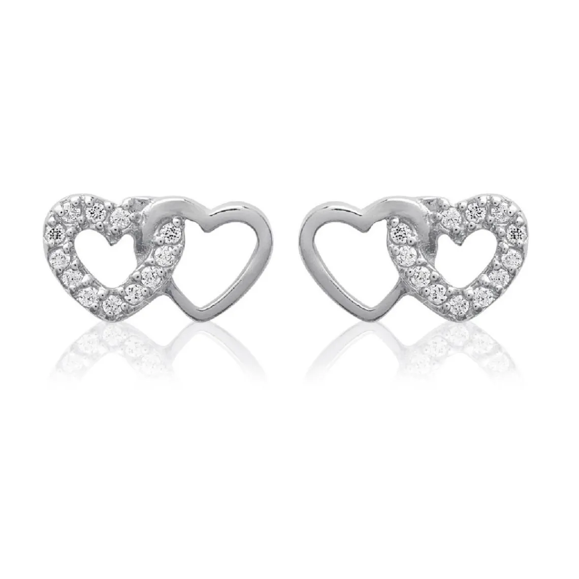 Maison de la Bijouterie Boucles d'oreille femme argent rhodié blanc serti griffe cœur - Z36Y5Z0 | Femme Boucles D'Oreilles