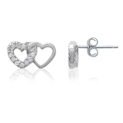 Maison de la Bijouterie Boucles d'oreille femme argent rhodié blanc serti griffe cœur - Z36Y5Z0 | Femme Boucles D'Oreilles