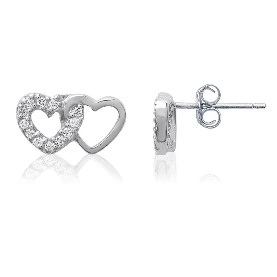 Maison de la Bijouterie Boucles d'oreille femme argent rhodié blanc serti griffe cœur - Z36Y5Z0 | Femme Boucles D'Oreilles
