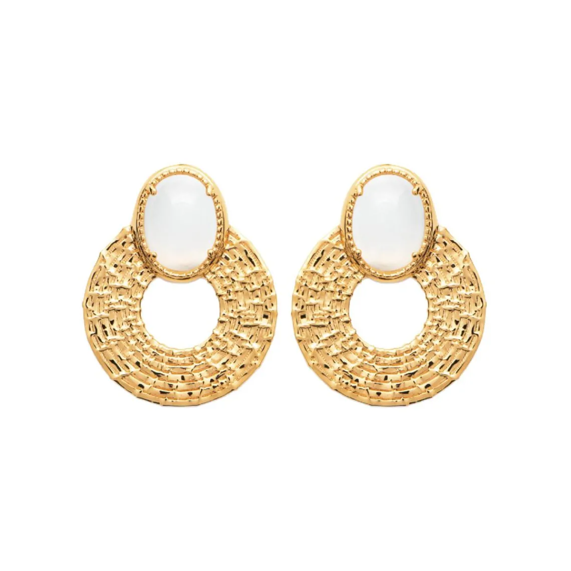 Maison de la Bijouterie Boucles d'oreille femme plaqué or pierre de lune serti griffe - Y56Z6Z0 | Femme Boucles D'Oreilles