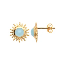 Maison de la Bijouterie Boucles d'oreille femme plaqué or agate bleue serti clos - Y56YZ60 | Femme Boucles D'Oreilles