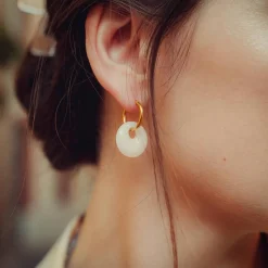 Sloya Boucles d'oreilles Blima en pierres Jade blanche | Femme Boucles D'Oreilles