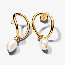 Pandora Boucles d’Oreilles Cercle Organique et Perle de Culture Baroque | Femme Boucles D'Oreilles