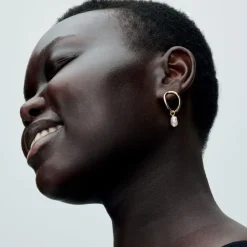 Pandora Boucles d’Oreilles Cercle Organique et Perle de Culture Baroque | Femme Boucles D'Oreilles