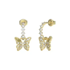 Guess Bijoux Boucles D'Oreilles Chrysalis Acier Doré Pendantes Et Papillon Pavé De Zircons Cubiques | Femme Boucles D'Oreilles
