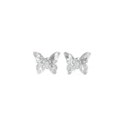 Guess Bijoux Boucles D'Oreilles Chrysalis Acier Rhodié Puces Papillon Pavé De Zircons Cubiques | Femme Boucles D'Oreilles