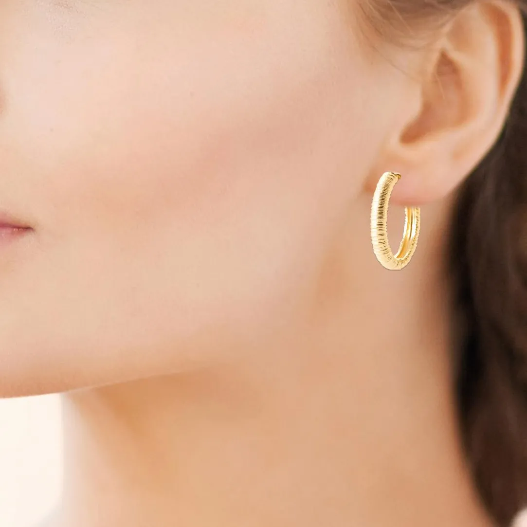 Maison de la Bijouterie Boucles d'oreilles créoles plaqué or fantaisie 30mm Y663600 | Femme Boucles D'Oreilles