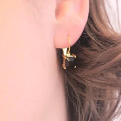 MYC-Paris Boucles d’oreilles Femme Square - DE0007-G-BK Laiton Doré Noir | Femme Boucles D'Oreilles