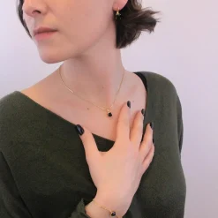 MYC-Paris Boucles d’oreilles Femme Square - DE0007-G-BK Laiton Doré Noir | Femme Boucles D'Oreilles