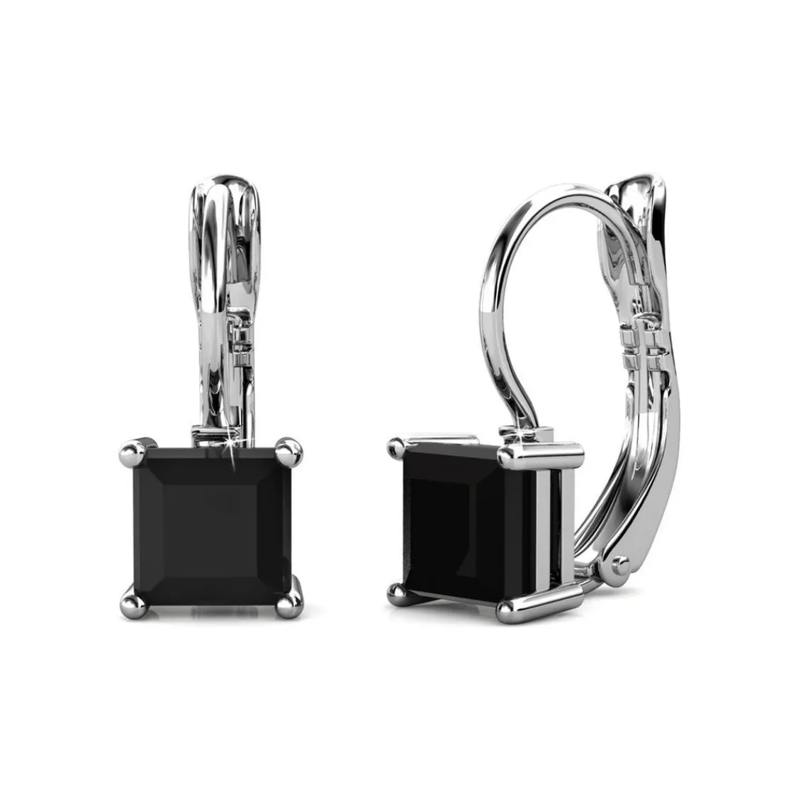 MYC-Paris Boucles d’oreilles Femme Square - DE0007-S-BK Laiton Argent Noir | Femme Boucles D'Oreilles