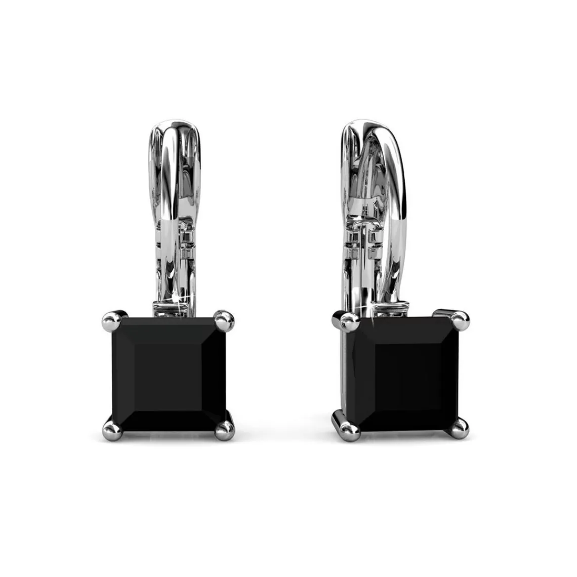 MYC-Paris Boucles d’oreilles Femme Square - DE0007-S-BK Laiton Argent Noir | Femme Boucles D'Oreilles