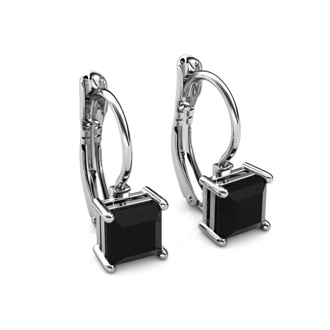MYC-Paris Boucles d’oreilles Femme Square - DE0007-S-BK Laiton Argent Noir | Femme Boucles D'Oreilles