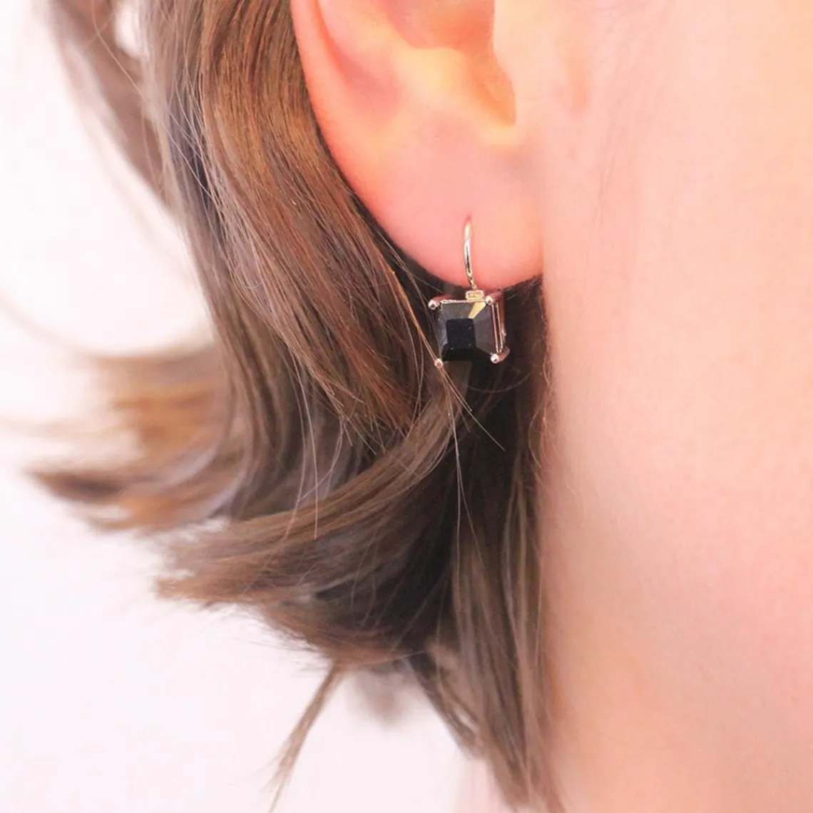 MYC-Paris Boucles d’oreilles Femme Square - DE0007-S-BK Laiton Argent Noir | Femme Boucles D'Oreilles