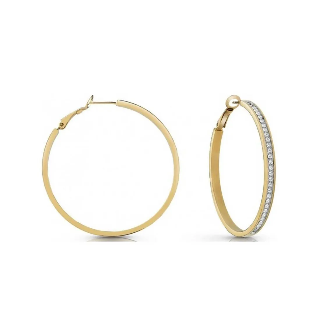 Guess Bijoux Boucles d'oreilles JUBE02247JWYG - Créoles acier doré pavé cristaux Femme | Femme Boucles D'Oreilles