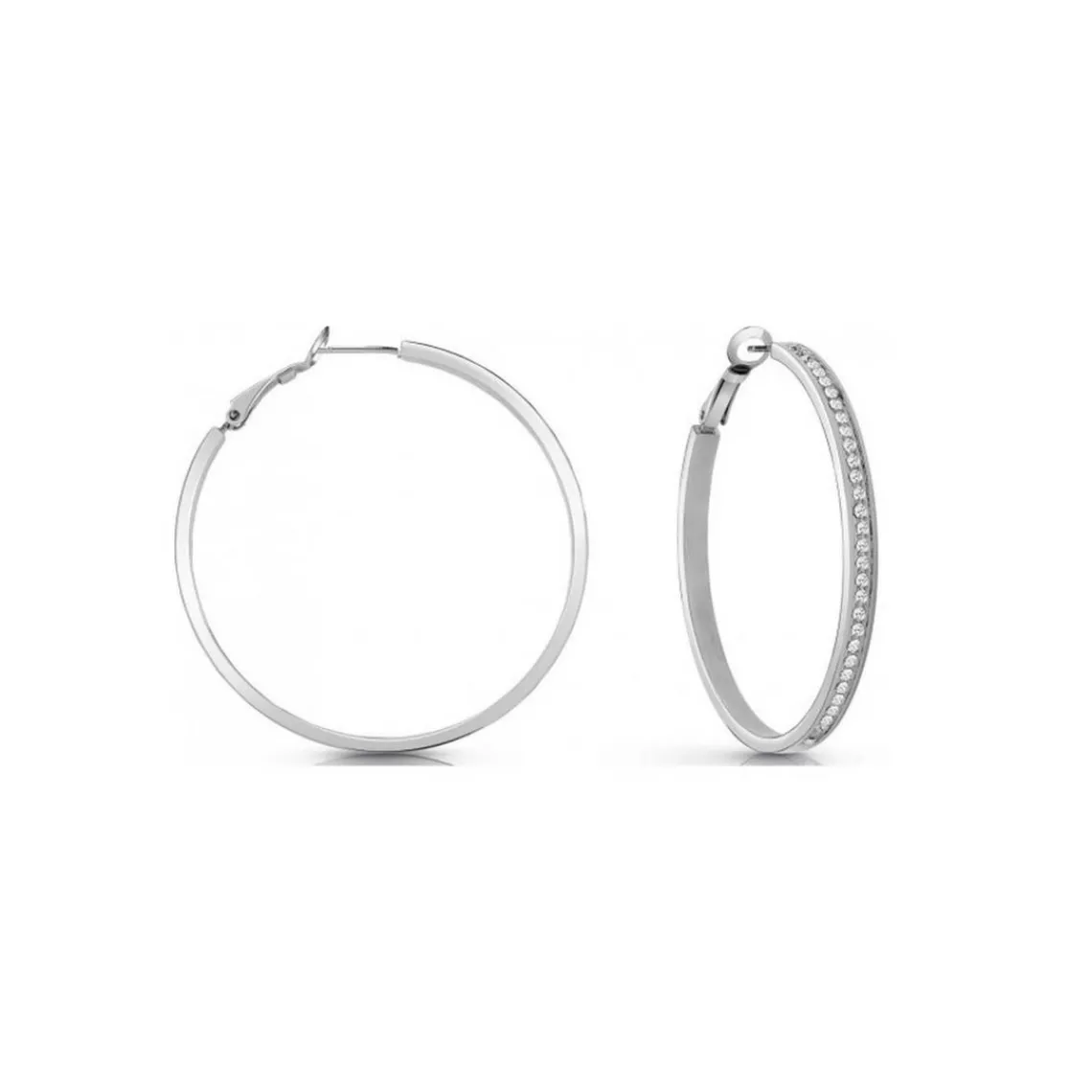 Guess Bijoux Boucles d'oreilles JUBE02247JWRH - Créoles acier rhodié pavé cristaux Femme | Femme Boucles D'Oreilles