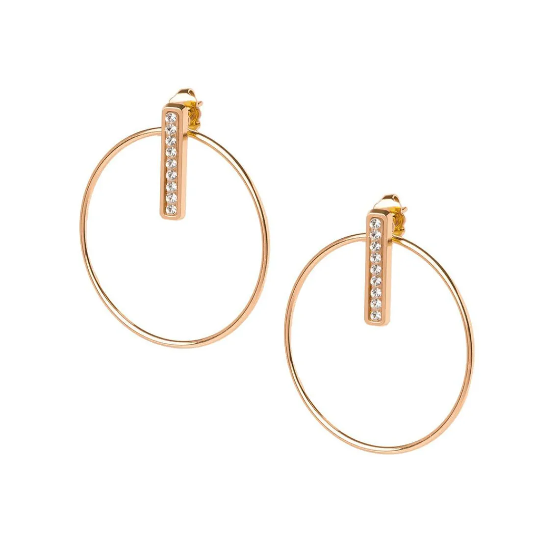 Les Interchangeables Boucles d'oreilles A54281 - Créoles Barette Strassé PM Or Rose Cristal | Femme Boucles D'Oreilles