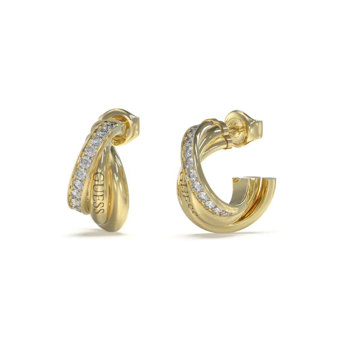 Guess Bijoux Boucles D'Oreilles Perfect Acier Doré Mini Pavées 17 Mm | Femme Boucles D'Oreilles