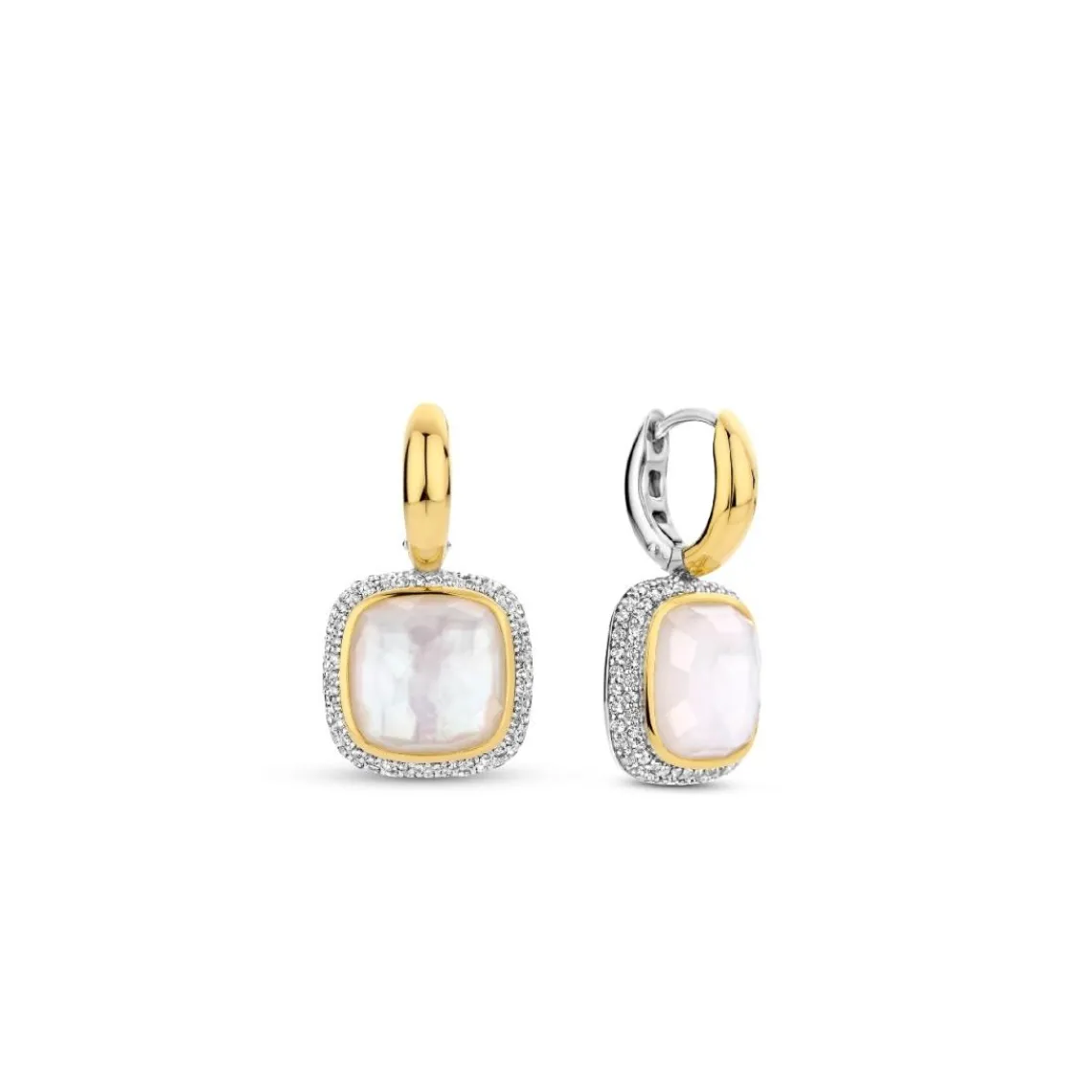 Ti Sento Boucles D'Oreilles - 7968MW Argent Doré Doublé Nacre Carré Et Oxydes De Zirconium | Femme Boucles D'Oreilles