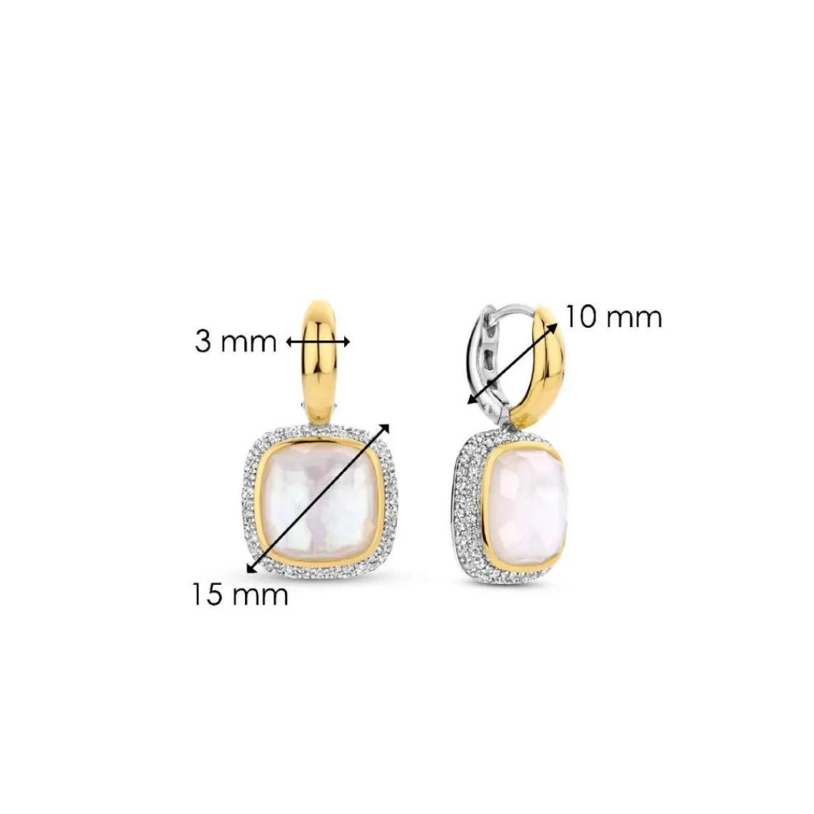 Ti Sento Boucles D'Oreilles - 7968MW Argent Doré Doublé Nacre Carré Et Oxydes De Zirconium | Femme Boucles D'Oreilles