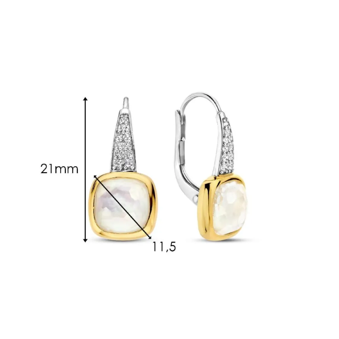 Ti Sento Boucles D'Oreilles - 7969MW Argent Doré Doublé Nacre Carré Et Oxydes De Zirconium | Femme Boucles D'Oreilles