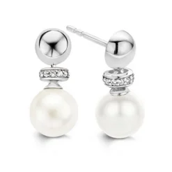 Ti Sento Boucles d'oreilles 7680PW - Boucles d'oreilles Argent Noires Perles | Femme Boucles D'Oreilles