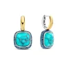Ti Sento Boucles D'Oreilles - 7968TQ Argent Doré Pierre Veinée Turquoise Carré Et Oxydes De Zirconium Bleus | Femme Boucles D'Oreilles
