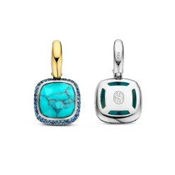 Ti Sento Boucles D'Oreilles - 7968TQ Argent Doré Pierre Veinée Turquoise Carré Et Oxydes De Zirconium Bleus | Femme Boucles D'Oreilles