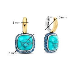 Ti Sento Boucles D'Oreilles - 7968TQ Argent Doré Pierre Veinée Turquoise Carré Et Oxydes De Zirconium Bleus | Femme Boucles D'Oreilles