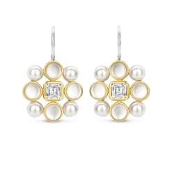 Ti Sento Boucles D'Oreilles - 7964YP Argent Doré Perles Synthétiques Et Oxyde De Zirconium Carré | Femme Boucles D'Oreilles