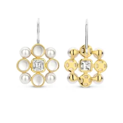 Ti Sento Boucles D'Oreilles - 7964YP Argent Doré Perles Synthétiques Et Oxyde De Zirconium Carré | Femme Boucles D'Oreilles