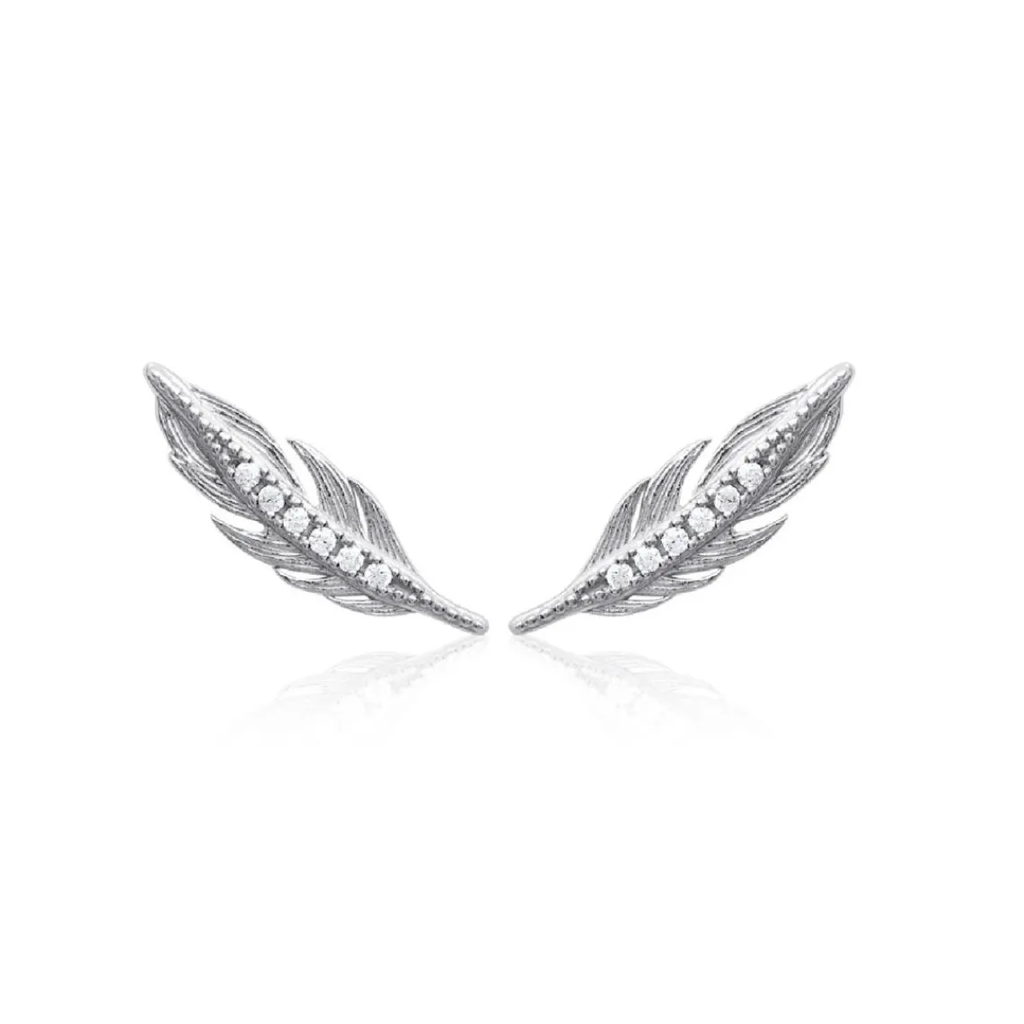 Maison de la Bijouterie Boucles oreilles puces fantaisie plume Argent Z5YVWZ0 | Femme Boucles D'Oreilles