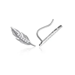 Maison de la Bijouterie Boucles oreilles puces fantaisie plume Argent Z5YVWZ0 | Femme Boucles D'Oreilles