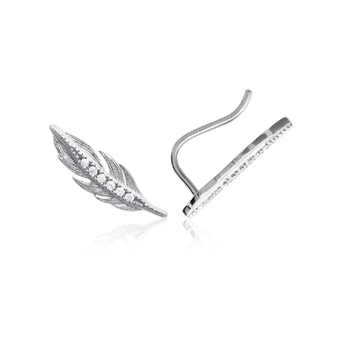 Maison de la Bijouterie Boucles oreilles puces fantaisie plume Argent Z5YVWZ0 | Femme Boucles D'Oreilles