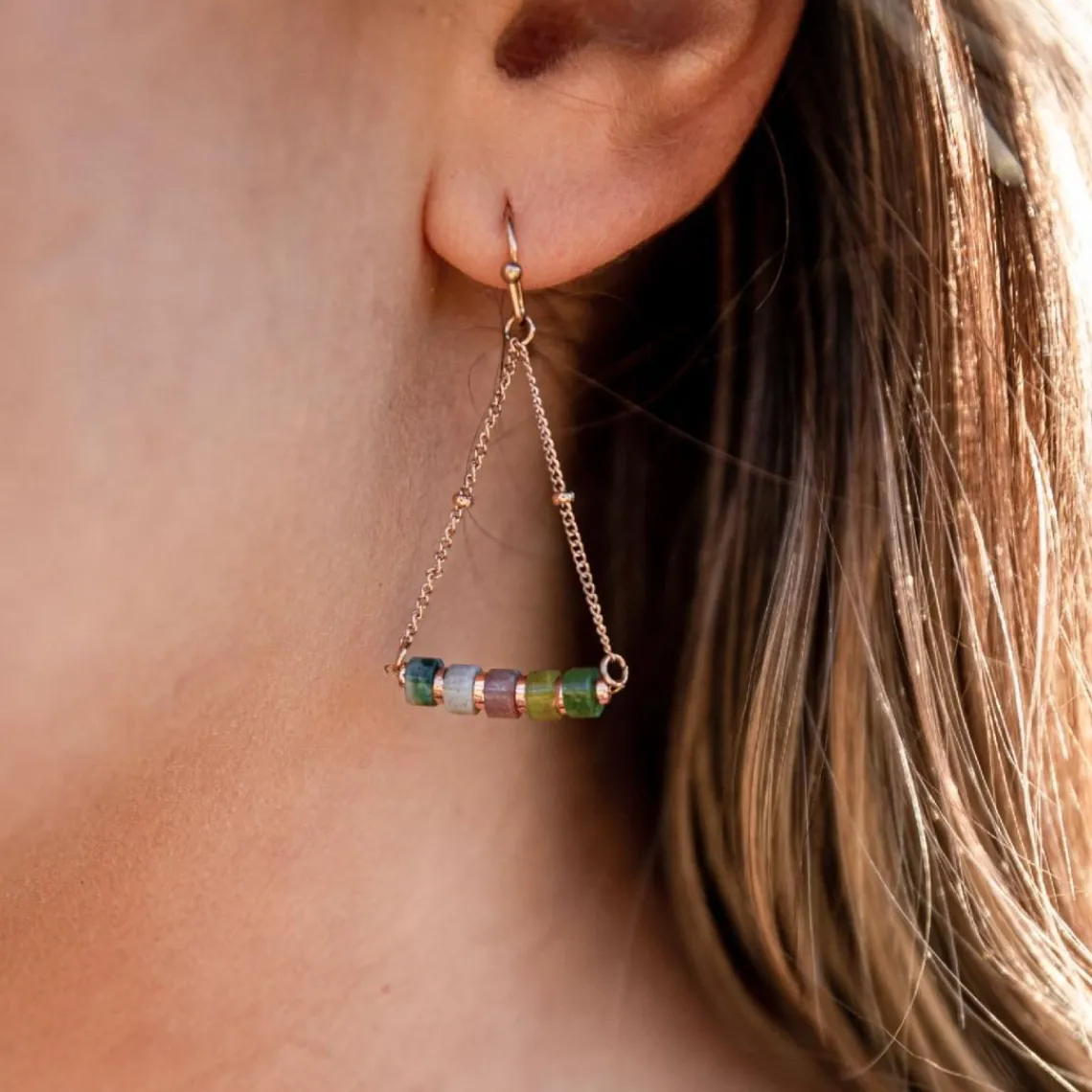 Sloya Boucles oreilles Piana en pierres Agate Aquatique | Femme Boucles D'Oreilles