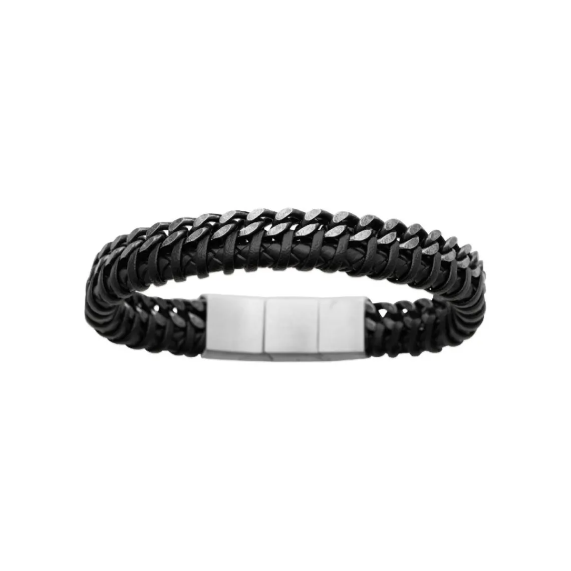 Maison de la Bijouterie Bracelet Homme acier cuir tressé noir 3ZYZYZYZ | Homme Bracelet