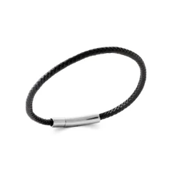 Maison de la Bijouterie Bracelet Homme acier cuir tressé noir 3ZY0UUZU | Homme Bracelet