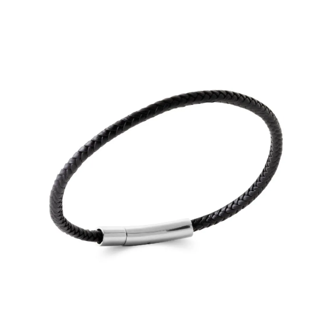 Maison de la Bijouterie Bracelet Homme acier cuir tressé noir 3ZY0UUZU | Homme Bracelet