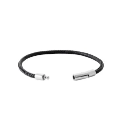 Maison de la Bijouterie Bracelet Homme acier cuir tressé noir 3ZY0UUZU | Homme Bracelet